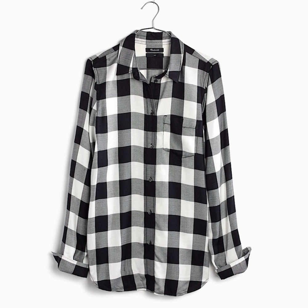 Madewell Slim Black White Buffalo Check Top XS